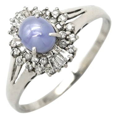 ノンブランド NON BRAND スターサファイア 1.39ct ダイヤモンド プラチナシルバー Pt900 サファイア ダイヤモンド リング 指輪 青 ブルー プラチナ900 オーバルカボションカット 1石 18号