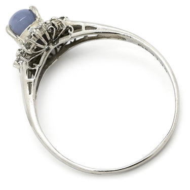 ノンブランド NON BRAND スターサファイア 1.39ct ダイヤモンド プラチナシルバー Pt900 サファイア ダイヤモンド リング 指輪 青 ブルー プラチナ900 オーバルカボションカット 1石 18号