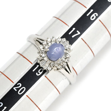 ノンブランド NON BRAND スターサファイア 1.39ct ダイヤモンド プラチナシルバー Pt900 サファイア ダイヤモンド リング 指輪 青 ブルー プラチナ900 オーバルカボションカット 1石 18号