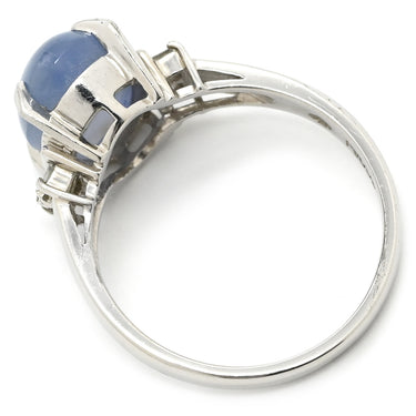 ノンブランド NON BRAND スターサファイア 4.73ct ダイヤ 0.13ct ブルー×プラチナシルバー Pt850 サファイア ダイヤモンド リング 指輪 青 ブルー Pt850 プラチナ オーバルカボション 11号