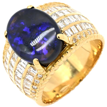 ノンブランド NON BRAND ブラックオパール 4.9ct ダイヤモンド イエローゴールド K18YG オパール ダイヤモンド リング 指輪 黒 遊色 オーバル 1石 1粒 マルチカラー 18K 750 YG 13号