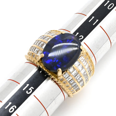 ノンブランド NON BRAND ブラックオパール 4.9ct ダイヤモンド イエローゴールド K18YG オパール ダイヤモンド リング 指輪 黒 遊色 オーバル 1石 1粒 マルチカラー 18K 750 YG 13号