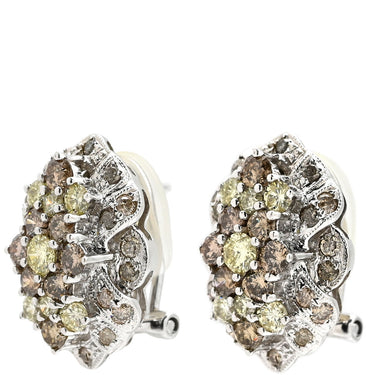 ノンブランド NON BRAND ダイヤピアス ホワイトゴールド K18WG ダイヤモンド ピアス 18K Au750 WG 両耳用 フラワー クラスターデザイン1.00ct ブラウンダイヤ イエローダイヤ