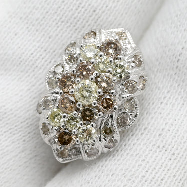 ノンブランド NON BRAND ダイヤピアス ホワイトゴールド K18WG ダイヤモンド ピアス 18K Au750 WG 両耳用 フラワー クラスターデザイン1.00ct ブラウンダイヤ イエローダイヤ