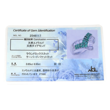 ノンブランド NON BRAND エメラルド ダイヤモンド リング プラチナシルバー Pt900 エメラルド ダイヤモンド リング 指輪 V字 Vライン プラチナ900 ラウンドミックスカット テーパー 17号