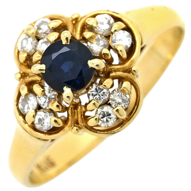 ノンブランド NON BRAND ブルーサファイア ダイヤ リング ブルー×イエローゴールド K18YG ダイヤモンド ブルーサファイア リング 指輪 18K 750 YG ダイヤモンド フラワーモチーフ 12号