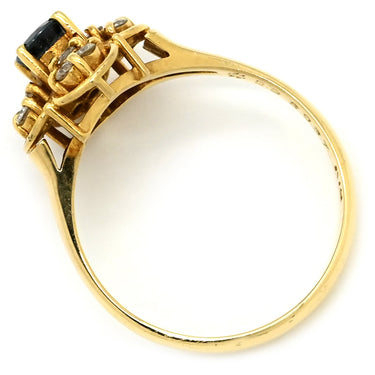 ノンブランド NON BRAND ブルーサファイア ダイヤ リング ブルー×イエローゴールド K18YG ダイヤモンド ブルーサファイア リング 指輪 18K 750 YG ダイヤモンド フラワーモチーフ 12号