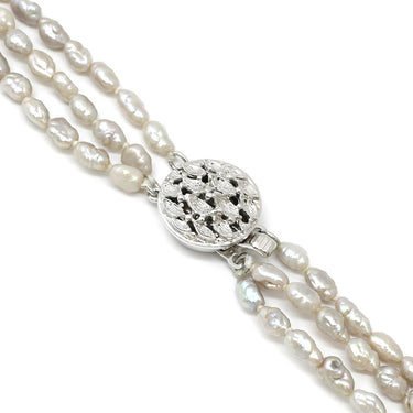 ノンブランド NON BRAND ホワイトパール シルバー パール ネックレス 白 バロックパール ケシパール 淡水パール 真珠 silver ロングネックレス 3連 3重