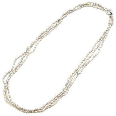 ノンブランド NON BRAND ホワイトパール シルバー パール ネックレス 白 バロックパール ケシパール 淡水パール 真珠 silver ロングネックレス 3連 3重