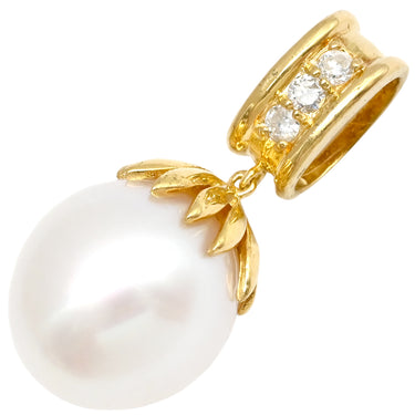 ノンブランド NON BRAND パール ダイヤ 0.10ct パールホワイト×イエローゴールド K18YG パール ダイヤモンド ペンダントトップ ネックレストップ 白蝶パール ホワイトパール 真珠 18K YG 750