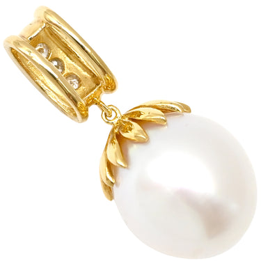 ノンブランド NON BRAND パール ダイヤ 0.10ct パールホワイト×イエローゴールド K18YG パール ダイヤモンド ペンダントトップ ネックレストップ 白蝶パール ホワイトパール 真珠 18K YG 750