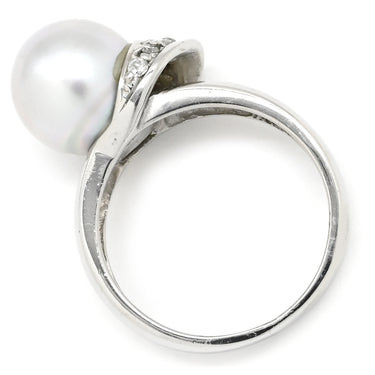 ノンブランド NON BRAND アコヤパール 9.2mm ダイヤ シルバーグレー×プラチナシルバー Pt900 パール ダイヤモンド リング 指輪 あこや 真珠 1粒 ラウンドシェイプ プラチナ900 8.5号