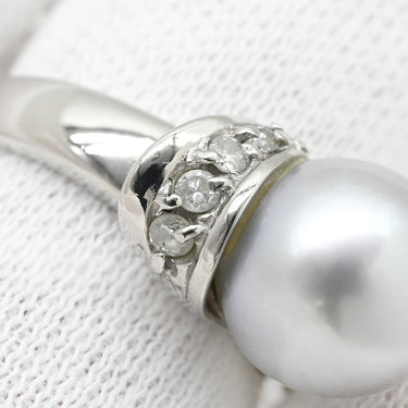 ノンブランド NON BRAND アコヤパール 9.2mm ダイヤ シルバーグレー×プラチナシルバー Pt900 パール ダイヤモンド リング 指輪 あこや 真珠 1粒 ラウンドシェイプ プラチナ900 8.5号