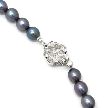 ノンブランド NON BRAND 5.8mm パール ペンダント ブルーブラック パール シルバー ネックレス 真珠 ダークグレー 黒銀色 一連 淡水真珠 43.5cm セミラウンドシェイプ