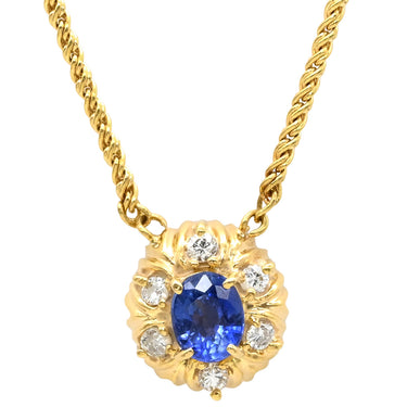 ノンブランド NON BRAND ブルーサファイア 0.40ct ダイヤモンドペンダント ブルーXイエローゴールド K18YG サファイア ダイヤモンド ネックレス 青 オーバルミックスカット 1石 1粒 ダイヤモンド