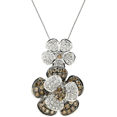 ノンブランド NON BRAND ダイヤ ペンダント ホワイトゴールド K18WG ダイヤモンド ネックレス K18WG Au750 18K 18金 パヴェ フラワーモチーフ 花 ブラウンダイヤ