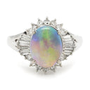 ノンブランド NON BRAND ブラックオパール 2.62ct ダイヤモンドリング プラチナシルバー Pt900 オパール ダイヤモンド リング 指輪 オーバルカボションカット 1石 1粒 マルチカラー 遊色 18号