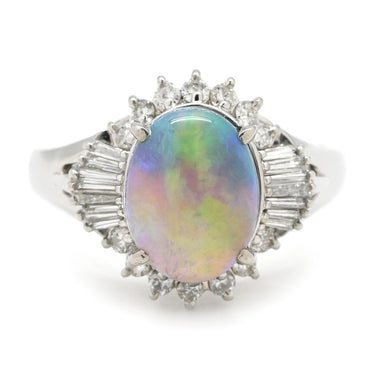 ノンブランド NON BRAND ブラックオパール 2.62ct ダイヤモンドリング プラチナシルバー Pt900 オパール ダイヤモンド リング 指輪 オーバルカボションカット 1石 1粒 マルチカラー 遊色 18号