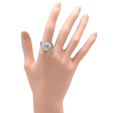 ノンブランド NON BRAND ブラックオパール 2.62ct ダイヤモンドリング プラチナシルバー Pt900 オパール ダイヤモンド リング 指輪 オーバルカボションカット 1石 1粒 マルチカラー 遊色 18号