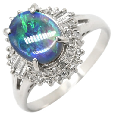 ノンブランド NON BRAND ブラックオパール 0.8ct ダイヤモンドリング プラチナシルバー Pt900 オパール ダイヤモンド リング 指輪 オーバルカット 1石 1粒 マルチカラー 遊色 13.5号