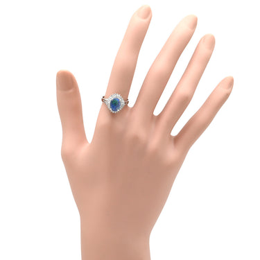 ノンブランド NON BRAND ブラックオパール 0.8ct ダイヤモンドリング プラチナシルバー Pt900 オパール ダイヤモンド リング 指輪 オーバルカット 1石 1粒 マルチカラー 遊色 13.5号