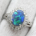 ノンブランド NON BRAND ブラックオパール 0.8ct ダイヤモンドリング プラチナシルバー Pt900 オパール ダイヤモンド リング 指輪 オーバルカット 1石 1粒 マルチカラー 遊色 13.5号