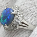 ノンブランド NON BRAND ブラックオパール 0.8ct ダイヤモンドリング プラチナシルバー Pt900 オパール ダイヤモンド リング 指輪 オーバルカット 1石 1粒 マルチカラー 遊色 13.5号