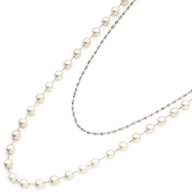 ノンブランド NON BRAND あこやパール チェーン ロングネックレス パールホワイト パール K18WG ネックレス シルバー金具 真珠 39P ラウンドシェイプ 18K 750 WG