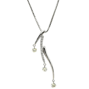 ノンブランド NON BRAND トリロジー ダイヤペンダント ホワイトゴールド K18WG ダイヤモンド ネックレス 3P 3粒 スリーストーンネックレス 18K WG Au750 縦長ライン ボックスチェーン