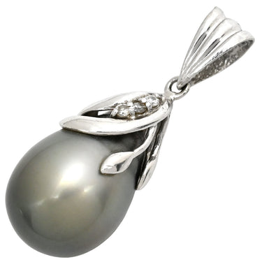 ノンブランド NON BRAND 黒蝶パール 15ｍｍ ダイヤモンド プラチナシルバー Pt900 パール ペンダントトップ 真珠 プラチナ ネックレストップ オフラウンドシェイプ