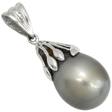 ノンブランド NON BRAND 黒蝶パール 15ｍｍ ダイヤモンド プラチナシルバー Pt900 パール ペンダントトップ 真珠 プラチナ ネックレストップ オフラウンドシェイプ