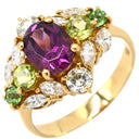 ノンブランド NON BRAND マルチカラージェムストーンリング イエローゴールド K18YG ダイヤモンド ロードライトガーネット ペリドット グリーングロシュラーガーネット リング 指輪 Au750 K18 YG ダイヤ オーバルミックスカット 13.5号