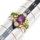 ノンブランド NON BRAND マルチカラージェムストーンリング イエローゴールド K18YG ダイヤモンド ロードライトガーネット ペリドット グリーングロシュラーガーネット リング 指輪 Au750 K18 YG ダイヤ オーバルミックスカット 13.5号