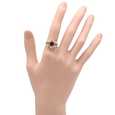 ノンブランド NON BRAND マルチカラージェムストーンリング イエローゴールド K18YG ダイヤモンド ロードライトガーネット ペリドット グリーングロシュラーガーネット リング 指輪 Au750 K18 YG ダイヤ オーバルミックスカット 13.5号