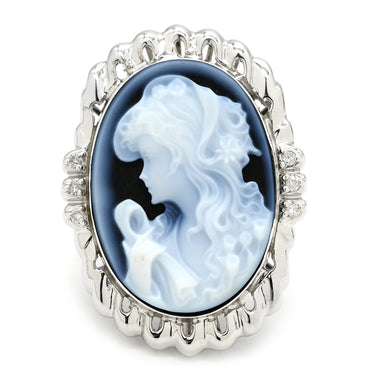 ノンブランド NON BRAND カメオリング ダイヤ ホワイトゴールド K18WG ダイヤモンド カルセドニー リング 指輪 カルセドニー 彫刻 ダイヤモンド 18K WG 750 アンティーク 15号