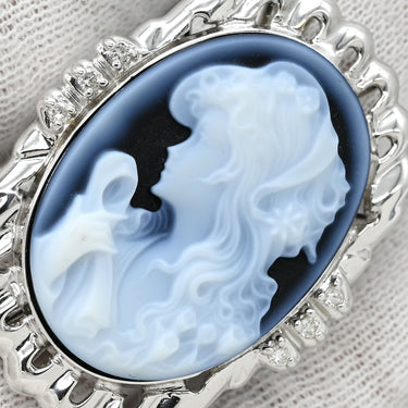 ノンブランド NON BRAND カメオリング ダイヤ ホワイトゴールド K18WG ダイヤモンド カルセドニー リング 指輪 カルセドニー 彫刻 ダイヤモンド 18K WG 750 アンティーク 15号