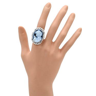 ノンブランド NON BRAND カメオリング ダイヤ ホワイトゴールド K18WG ダイヤモンド カルセドニー リング 指輪 カルセドニー 彫刻 ダイヤモンド 18K WG 750 アンティーク 15号