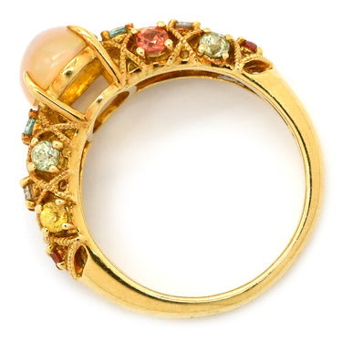 ノンブランド NON BRAND オパール 1.0ct ダイヤモンド マルチカラーXイエローゴールド K18YG オパール ダイヤモンド サファイア トルマリン リング 指輪 遊色 オーバルカボションカット トルマリン サファイア 18K 750 YG 10.5号