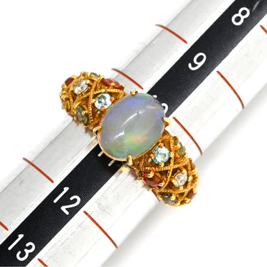 ノンブランド NON BRAND オパール 1.0ct ダイヤモンド マルチカラーXイエローゴールド K18YG オパール ダイヤモンド サファイア トルマリン リング 指輪 遊色 オーバルカボションカット トルマリン サファイア 18K 750 YG 10.5号