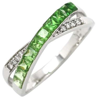 ノンブランド NON BRAND ダイヤ ツァボライト リング セット グリーン×ホワイトゴールド K18WG ダイヤモンド グリーングロシュラーガーネット(ツァボライト) ネックレス K18WG Au750 18K グリーングロシュラーガーネット