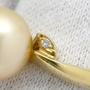 ノンブランド NON BRAND 白蝶パール 10.60mm ダイヤ 0.02ct ゴールド×イエローゴールド K18YG パール ダイヤモンド リング 指輪 1P 1粒 大粒 真珠 ゴールデンパール ダイヤ 11号