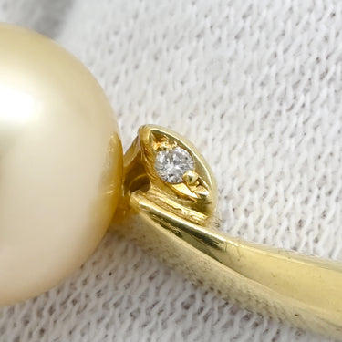 ノンブランド NON BRAND 白蝶パール 10.60mm ダイヤ 0.02ct ゴールド×イエローゴールド K18YG パール ダイヤモンド リング 指輪 1P 1粒 大粒 真珠 ゴールデンパール ダイヤ 11号