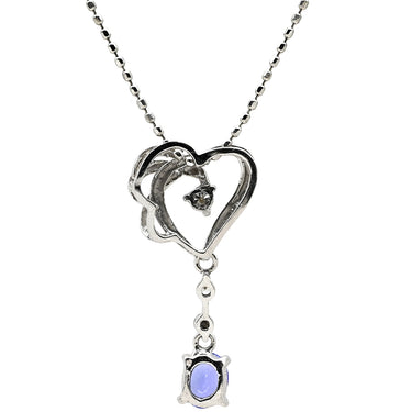 ノンブランド NON BRAND ハート ドロップ ブルー×ホワイトゴールド K18WG ダイヤモンド タンザナイト ネックレス Au750 18K 18金 3P 3石 3粒 ダイヤ タンザナイト トリロジー スイング