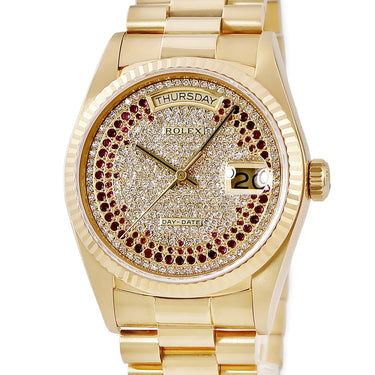腕時計 ロレックス ROLEX デイデイト 36 18038 自動巻き メンズ 86番 K18YG無垢 純正ダイヤ ルビー プレジデントブレス