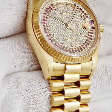 腕時計 ロレックス ROLEX デイデイト 36 18038 自動巻き メンズ 86番 K18YG無垢 純正ダイヤ ルビー プレジデントブレス