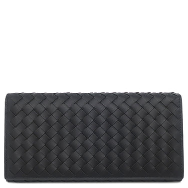 ボッテガヴェネタ BOTTEGA VENETA イントレチャート 二つ折り ウォレット 577559 V47W1 1275 ブラック カーフ 長財布 マットブラック金具 黒 フラップ式