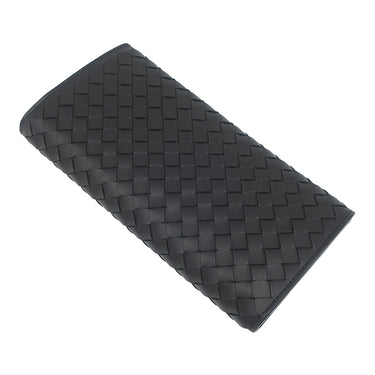 ボッテガヴェネタ BOTTEGA VENETA イントレチャート 二つ折り ウォレット 577559 V47W1 1275 ブラック カーフ 長財布 マットブラック金具 黒 フラップ式