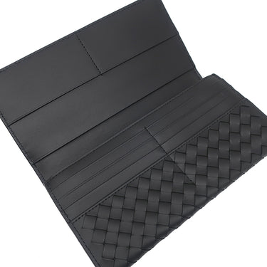 ボッテガヴェネタ BOTTEGA VENETA イントレチャート 二つ折り ウォレット 577559 V47W1 1275 ブラック カーフ 長財布 マットブラック金具 黒 フラップ式