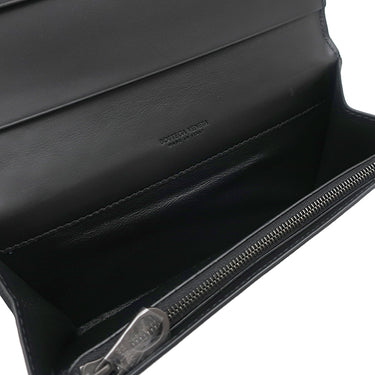 ボッテガヴェネタ BOTTEGA VENETA イントレチャート 二つ折り ウォレット 577559 V47W1 1275 ブラック カーフ 長財布 マットブラック金具 黒 フラップ式