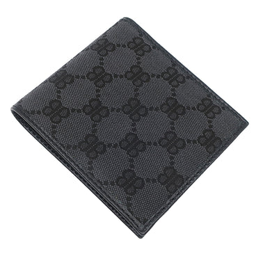 バレンシアガ BALENCIAGA グッチコラボ ザ ハッカー プロジェクト 680430 ブラック キャンバス レザー 二つ折り財布 GUCCIコラボ ダブルB 黒